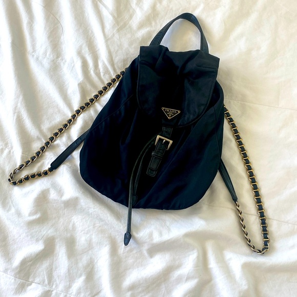 Prada Backpack Cloth with Chain Straps - Vintage - Picture 1 of 15